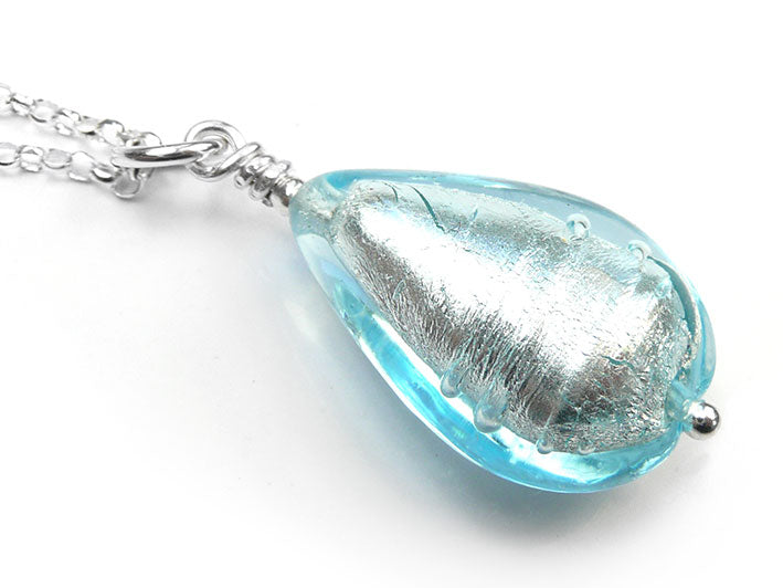 Murano Glass Pendant - Aquamarine Drop
