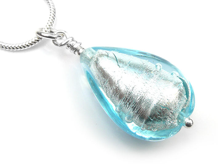Murano Glass Pendant - Aquamarine Drop
