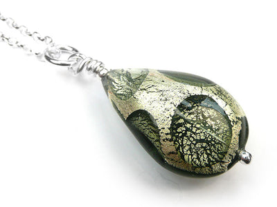 Murano Glass Pendant - Black Diamond Spot Drop