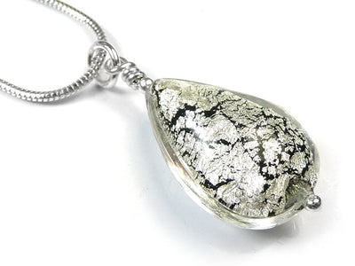 Murano Glass Pendant - Black and White Gold Drop