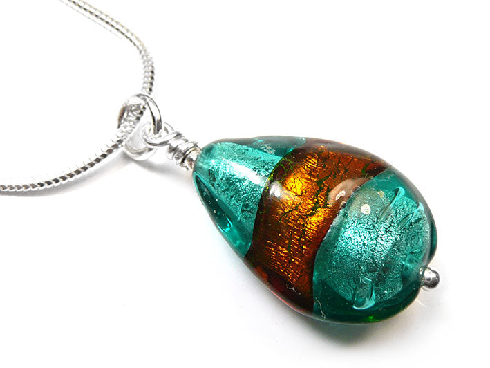 Murano Glass Pendant - Ginger Teal Drop