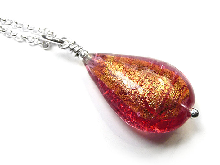 Murano Glass Pendant - Copper Drop