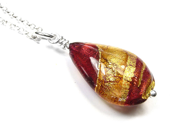 Murano Glass Pendant - Rubino Gold Swirl Drop