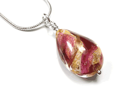 Murano Glass Pendant - Ruby and Rose White Core Drop