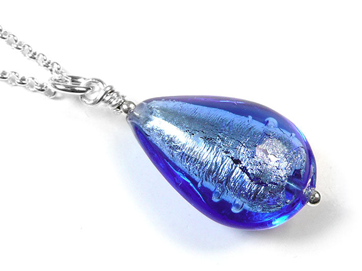 Murano Glass Pendant - Sapphire Drop