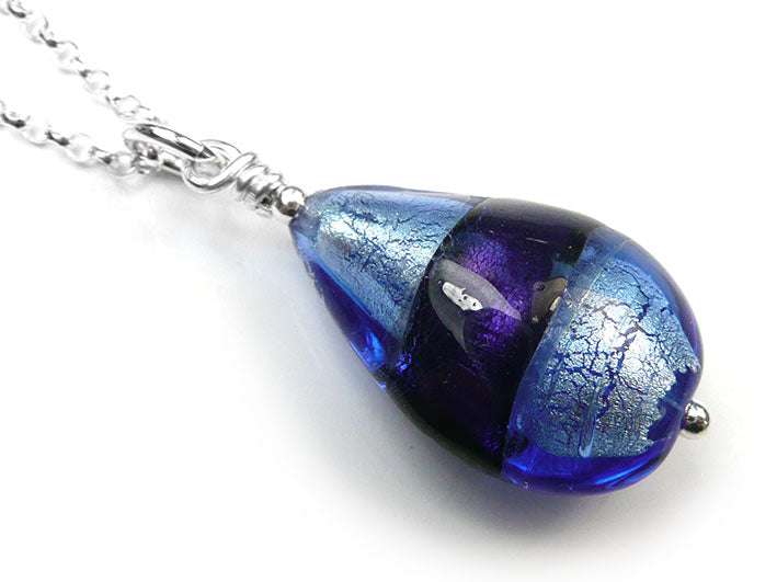 Murano Glass Pendant - Sapphire and Purple Velvet Drop