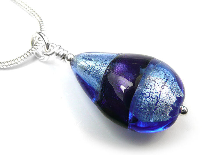 Murano Glass Pendant - Sapphire and Purple Velvet Drop