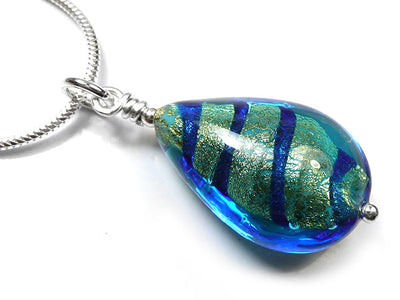 Murano Glass Pendant - Turquoise Gold Drop