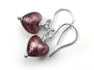 Murano Glass Tiny Heart Earrings - Amethyst