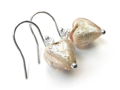 Murano Glass Tiny Heart Earrings - Champagne