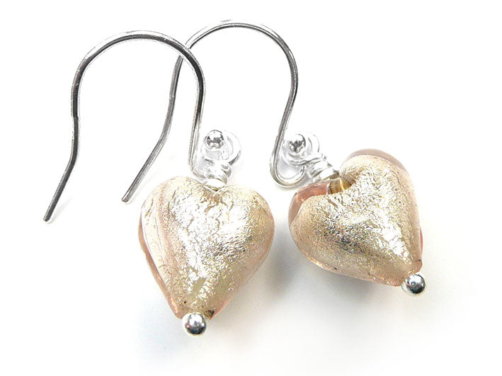 Murano Glass Tiny Heart Earrings - Champagne