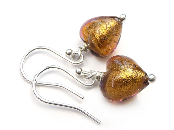 Murano Glass Tiny Heart Earrings - Chocolate