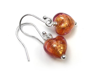 Murano Glass Tiny Heart Earrings - Copper