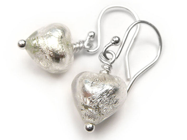 Murano Glass Tiny Heart Earrings - Crystal