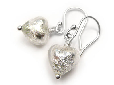 Murano Glass Tiny Heart Earrings - Crystal
