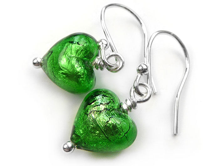 Murano Glass Tiny Heart Earrings - Emerald