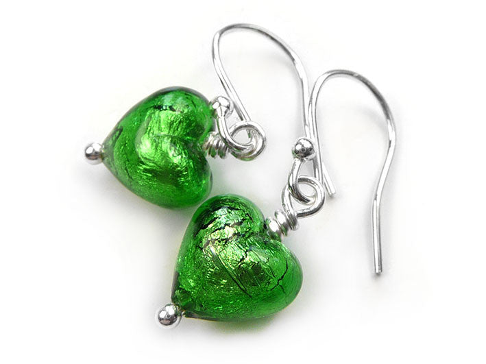Murano Glass Tiny Heart Earrings - Emerald