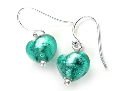 Murano Glass Tiny Heart Earrings - Jade
