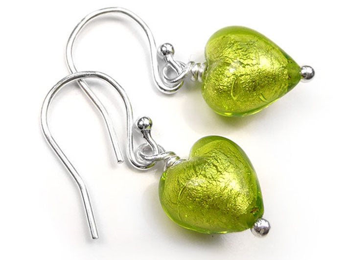 Murano Glass Tiny Heart Earrings - Lime