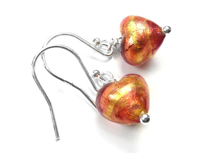 Murano Glass Tiny Heart Earrings - Peach Melba