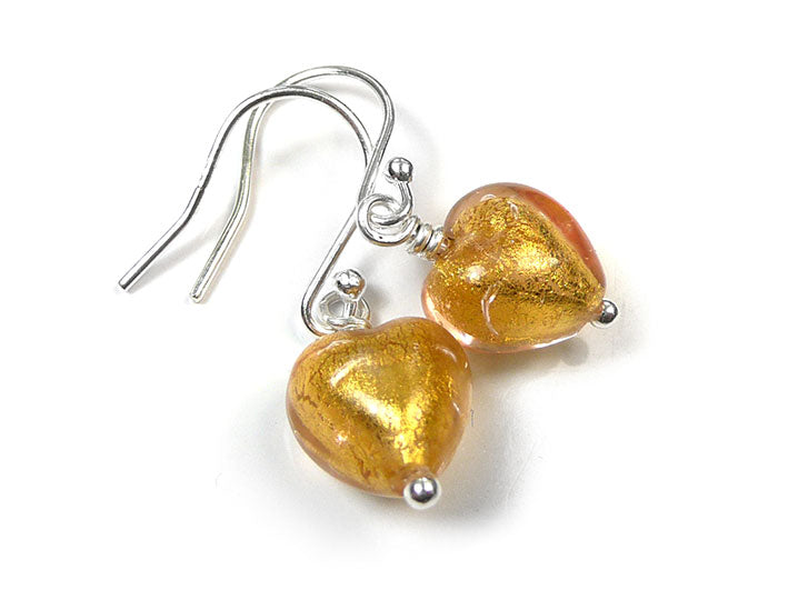 Murano Glass Tiny Heart Earrings - Pink Gold