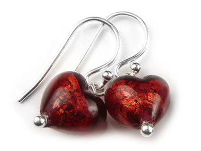Murano Glass Tiny Heart Earrings - Rubino