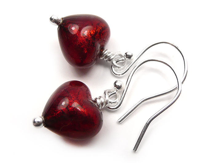 Murano Glass Tiny Heart Earrings - Ruby