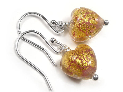 Murano Glass Tiny Heart Earrings - Salmon