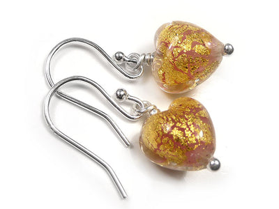 Murano Glass Tiny Heart Earrings - Salmon