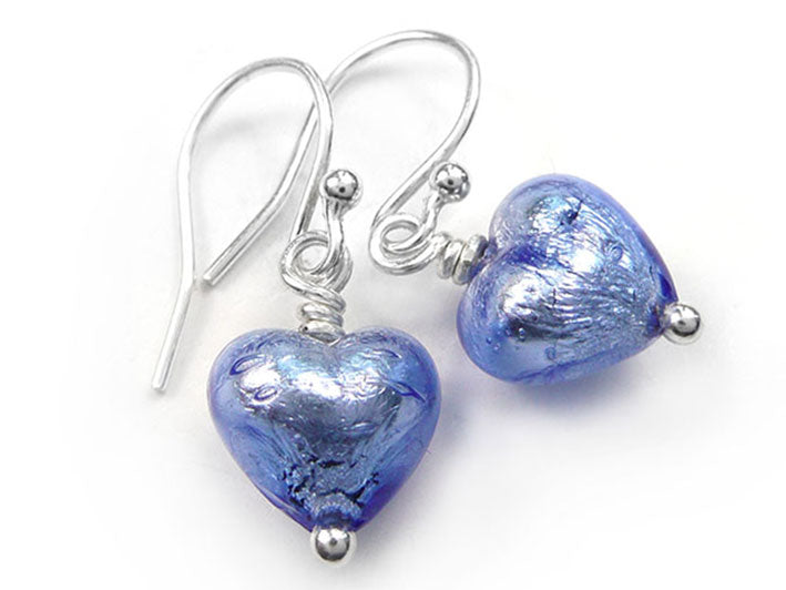 Murano Glass Tiny Heart Earrings - Sapphire