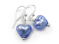 Murano Glass Tiny Heart Earrings - Sapphire