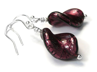 Murano Glass Twist Earrings - Amethyst