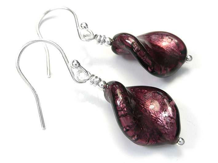 Murano Glass Twist Earrings - Amethyst