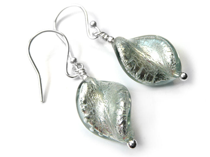 Murano Glass Twist Earrings - Black Diamond