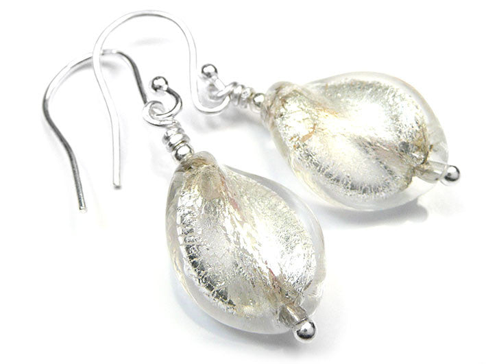 Murano Glass Twist Earrings - Crystal