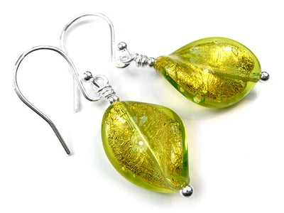 Murano Glass Twist Earrings - Lime