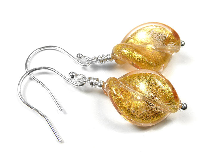 Murano Glass Twist Earrings - Pink Gold
