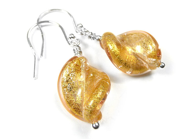 Murano Glass Twist Earrings - Pink Gold
