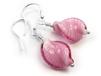 Murano Glass Twist Earrings - Rose White Core