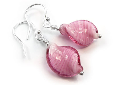 Murano Glass Twist Earrings - Rose White Core