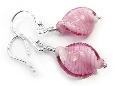 Murano Glass Twist Earrings - Rose White Core