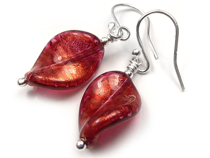 Murano Glass Twist Earrings - Rubino