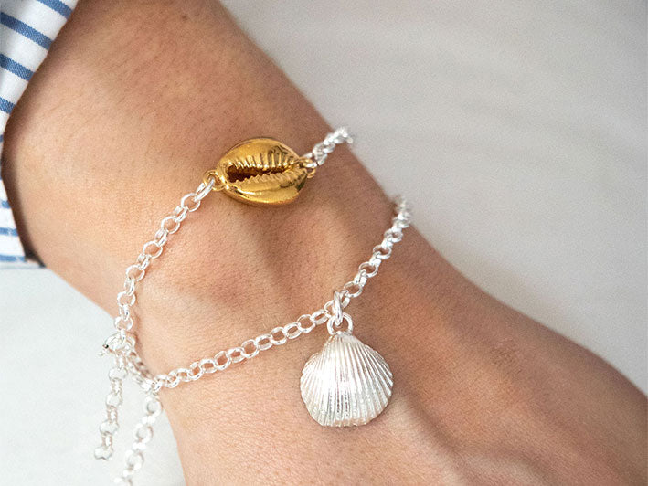 Silver Bracelet Cowrie Shell Indigo Silver