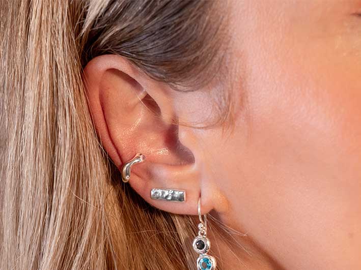 Silver Earrings - Hammered Bar