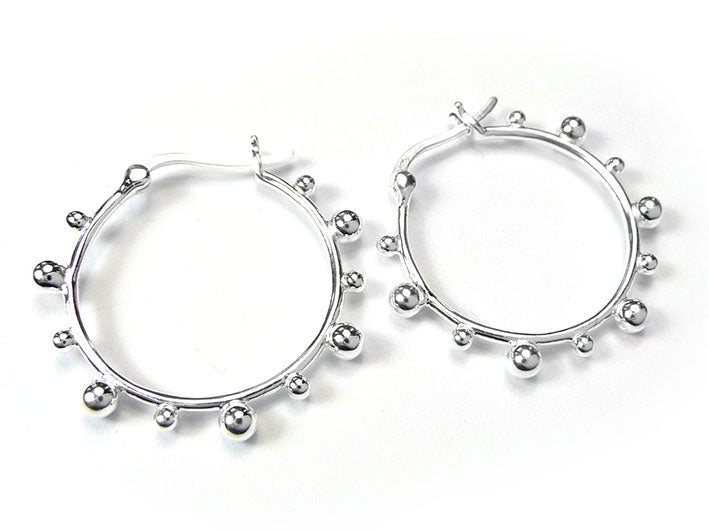 Silver Earrings - Bobble Hoops