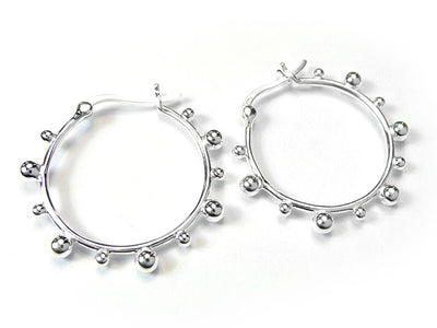 Silver Earrings - Bobble Hoops