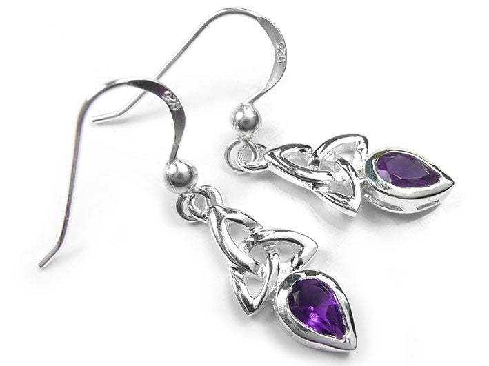 Silver Earrings - Celtic Trinity Amethyst