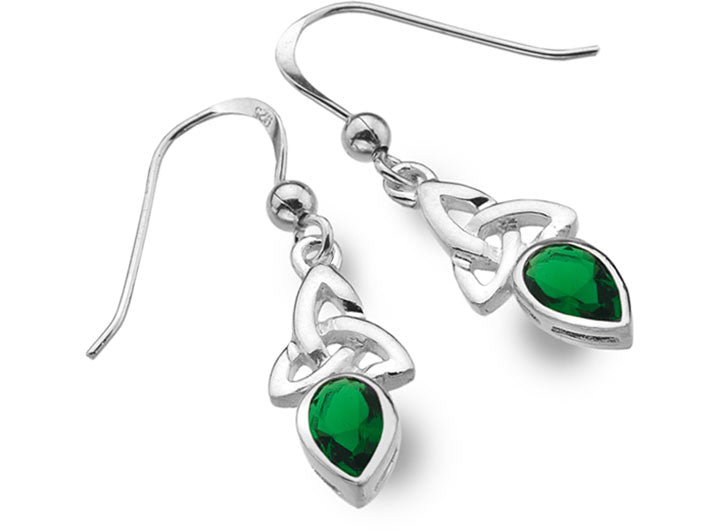 Silver Earrings - Celtic Trinity Emerald