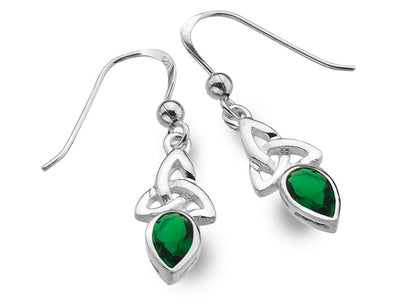 Silver Earrings - Celtic Trinity Emerald