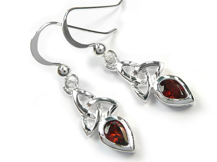 Silver Earrings - Celtic Trinity Garnet